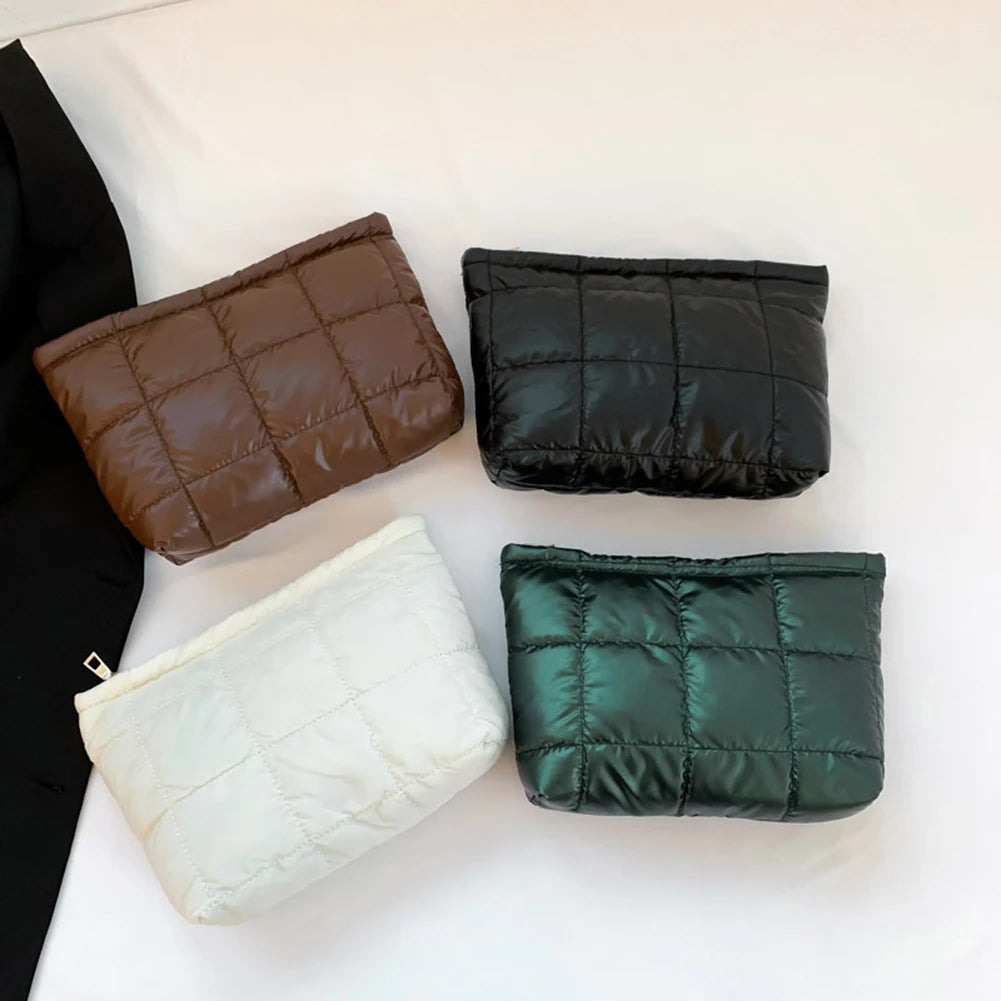Bolsa de Aseo para Mujer Acolchada Bolsa de Maquillaje Acolchada de Gran Capacidad Bolsa Organizadora de Maquillaje de Color Sólido Bolsa de Maquillaje Acolchada
