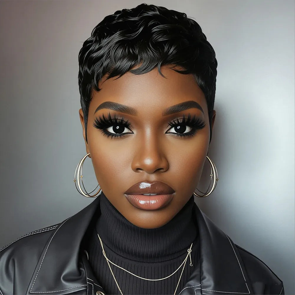 4inch short straight layered 150% density human hair wig machine made brown back burgundy pixie cut human hair wig