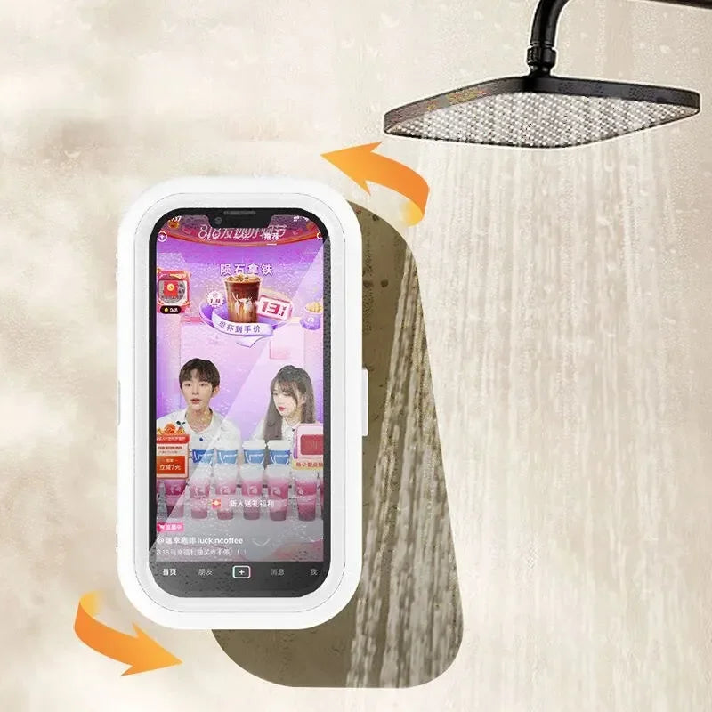 Shower Phone Holder with Speaker - 480 Rotation, Wall Phone Mount for Shower, Waterproof Anti Fog Shower Case for 4-7" Phones