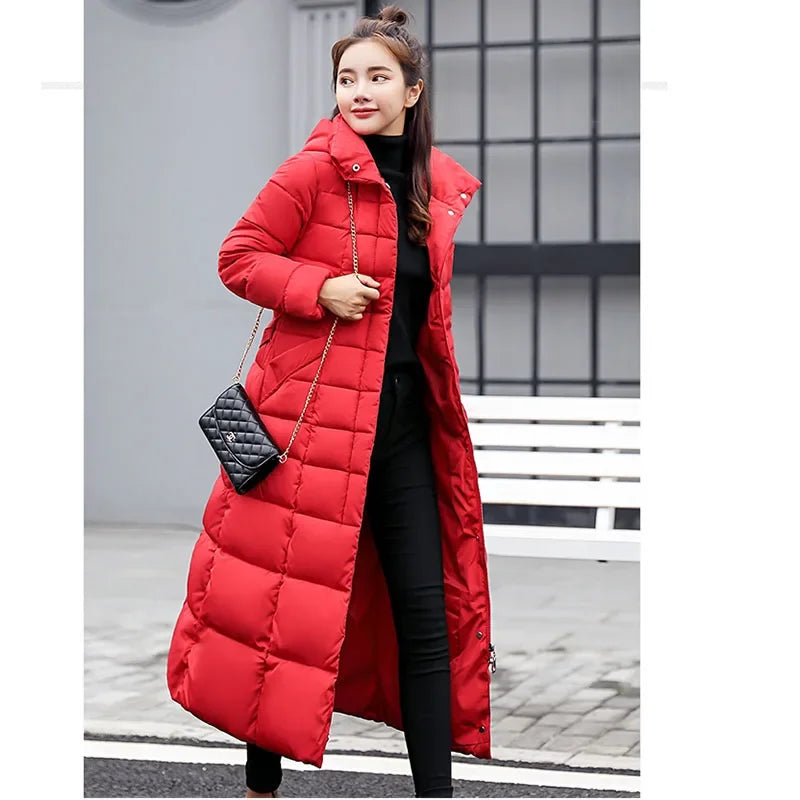 Chaqueta larga de algodón para mujer, parkas, abrigo, nueva, invierno, hasta la rodilla, suelta, con cuello grande de piel, con capucha, cálida, gruesa, parkas para mujer, abrigo acolchado