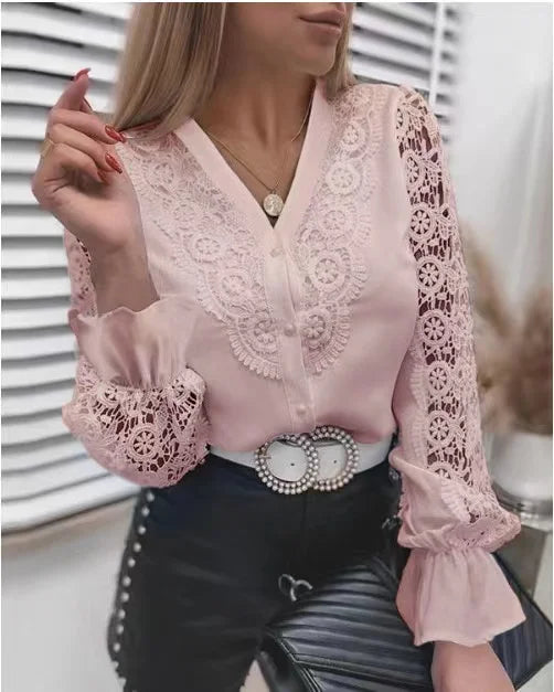 Spring and Summer Fashion New Women's Clothing Design Sense White Lace Long Sleeve Lace Hollowed Western Style Women's Shir