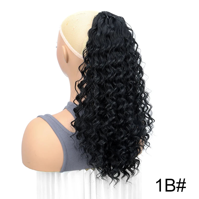Queue de cheval synthétique de 18 pouces de long, bouclée et frisée, à clipser avec cordon de serrage, extension de cheveux afro noire et marron pour femmes