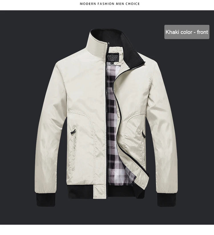 Men's Casual Jacket Spring Autumn New Comfortable Breathable Solid Color Stand Collar Outerwear Fashion Male Clothing