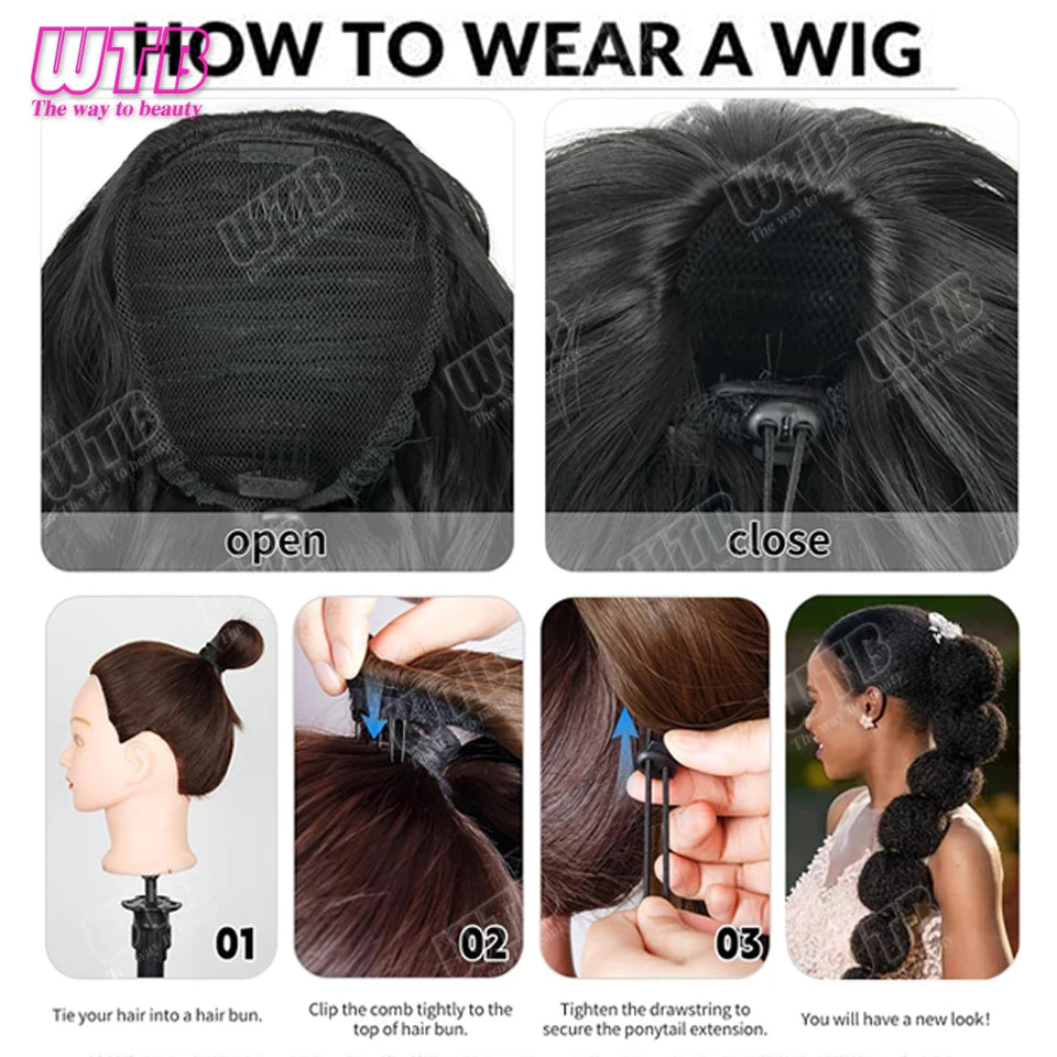Bubble Ponytail Wig Synthetic Wig Drawstring Style Lantern Braid Wig Suitable for Beginner Women's Everyday Wear Holiday Wear