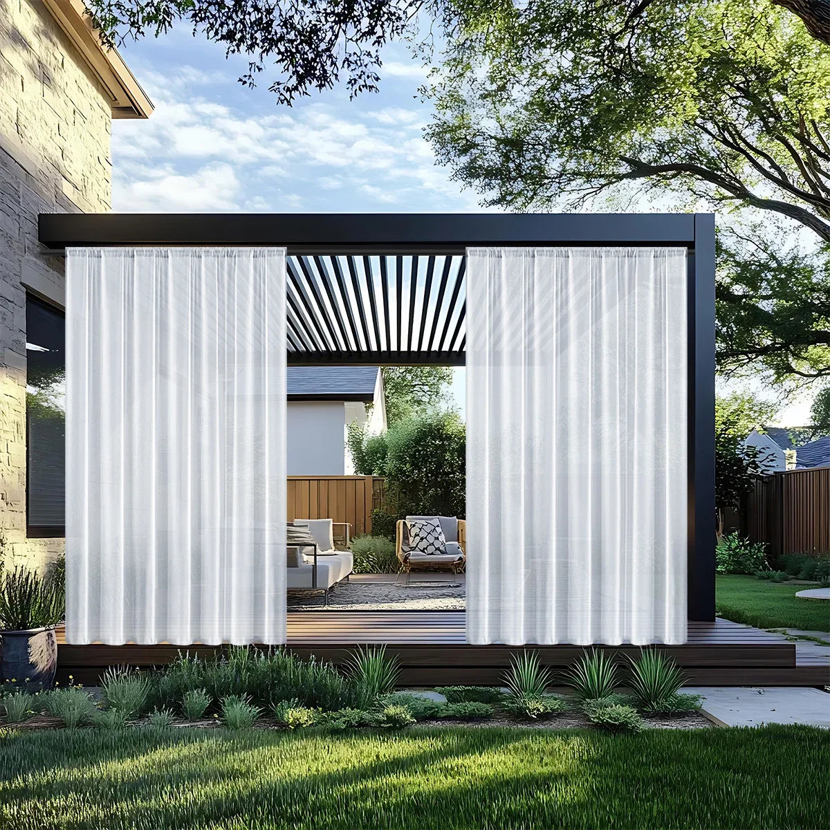 1pc Modern Waterproof Outdoor Curtain,  Solid Window Screen, Sheer Curtains for Terrace Balcony Showcase, Summer Curtains