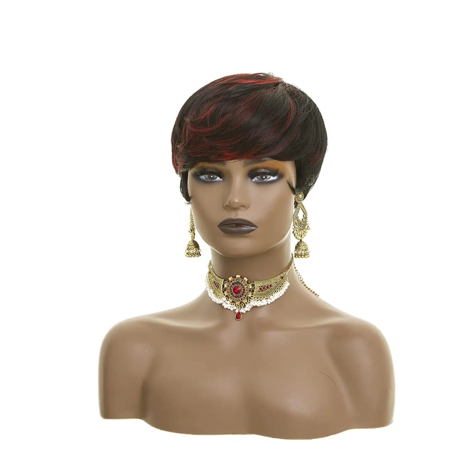 Short Wigs for Black Women Natural Straight Short Red Pixie Cut Wigs for Black Women Synthetic Short Pixie Wigs Ombre Black Mixe
