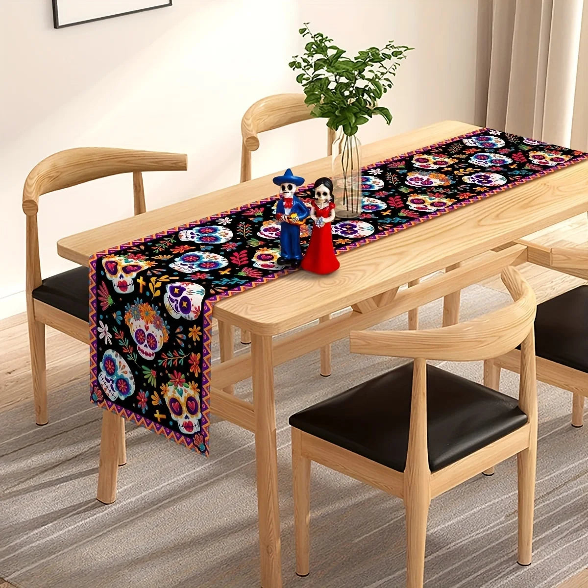 [1pc Mexican Table Runner] Vibrant Mexican Style 1pc Table Runner | Day of The Dead Design with Floral Patterns
