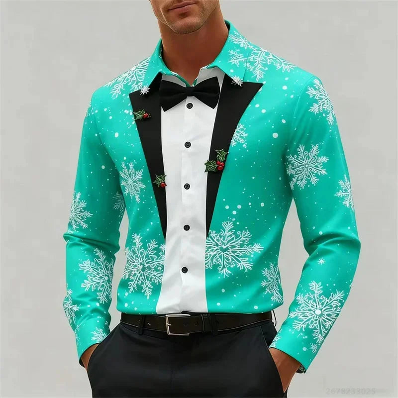 Camisa 3D de Navidad para Hombre – Festiva, Elegante y Lista para la Fiesta