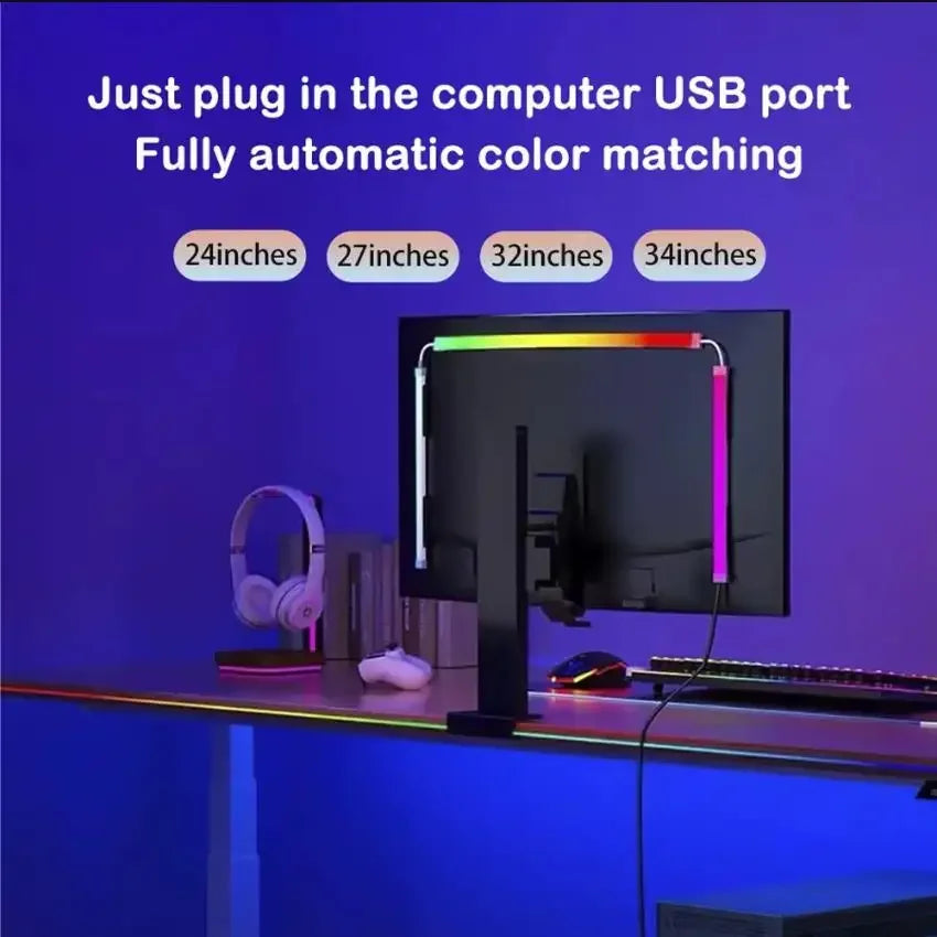 Gaming Lights Music Sync Strip Smart Ambient Lighting PC Display Backlight Strip Smart Control RGBIC DIY Party Screen Light Game