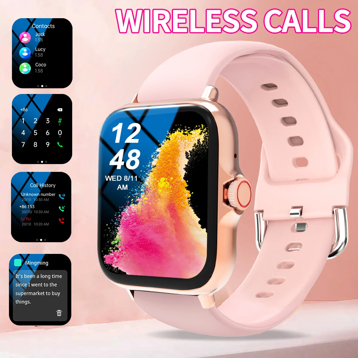 Reloj inteligente, llamadas/marcación inalámbricas, varios recordatorios de aplicaciones, adecuado para hombres y mujeres, relojes deportivos, para iPhone/Android