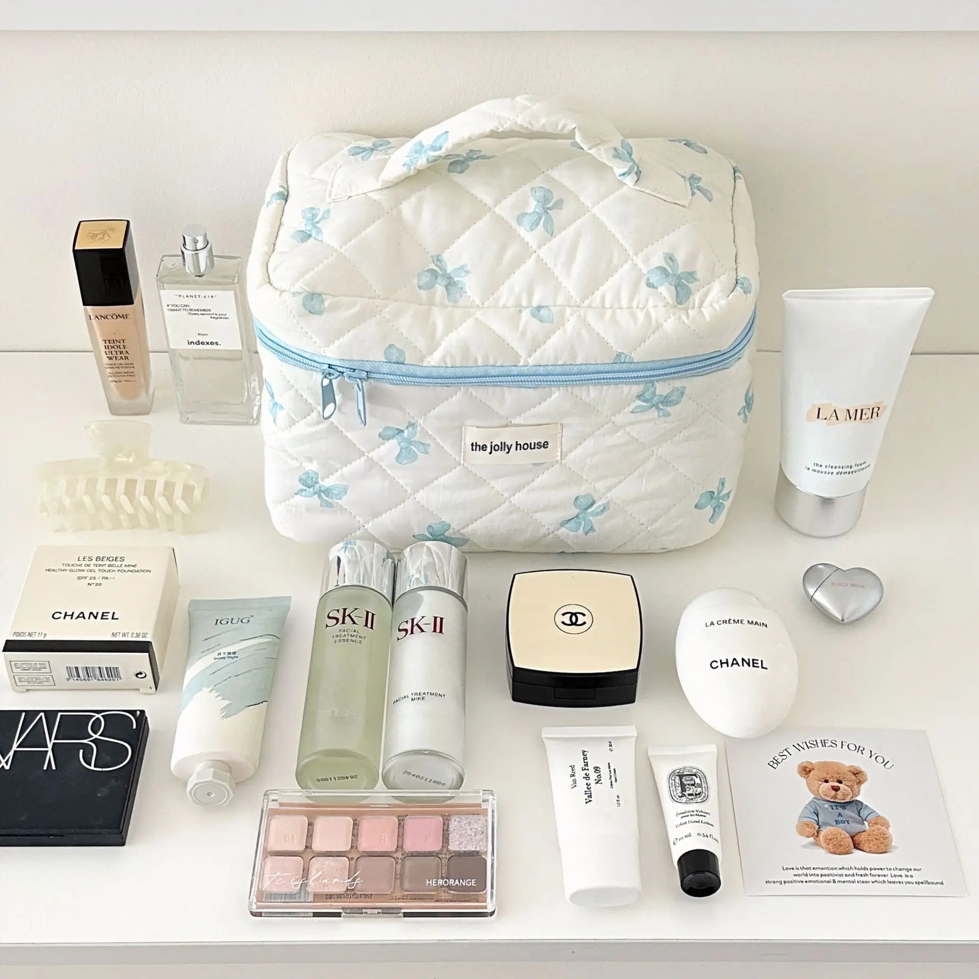 Bolsa de cosméticos para mujerBolsa de viaje para artículos de aseo Bolsa de maquillaje con lazo Bolsa de almacenamiento de maquillaje de moda Neceser organizador de bolso Kosmetiktasche