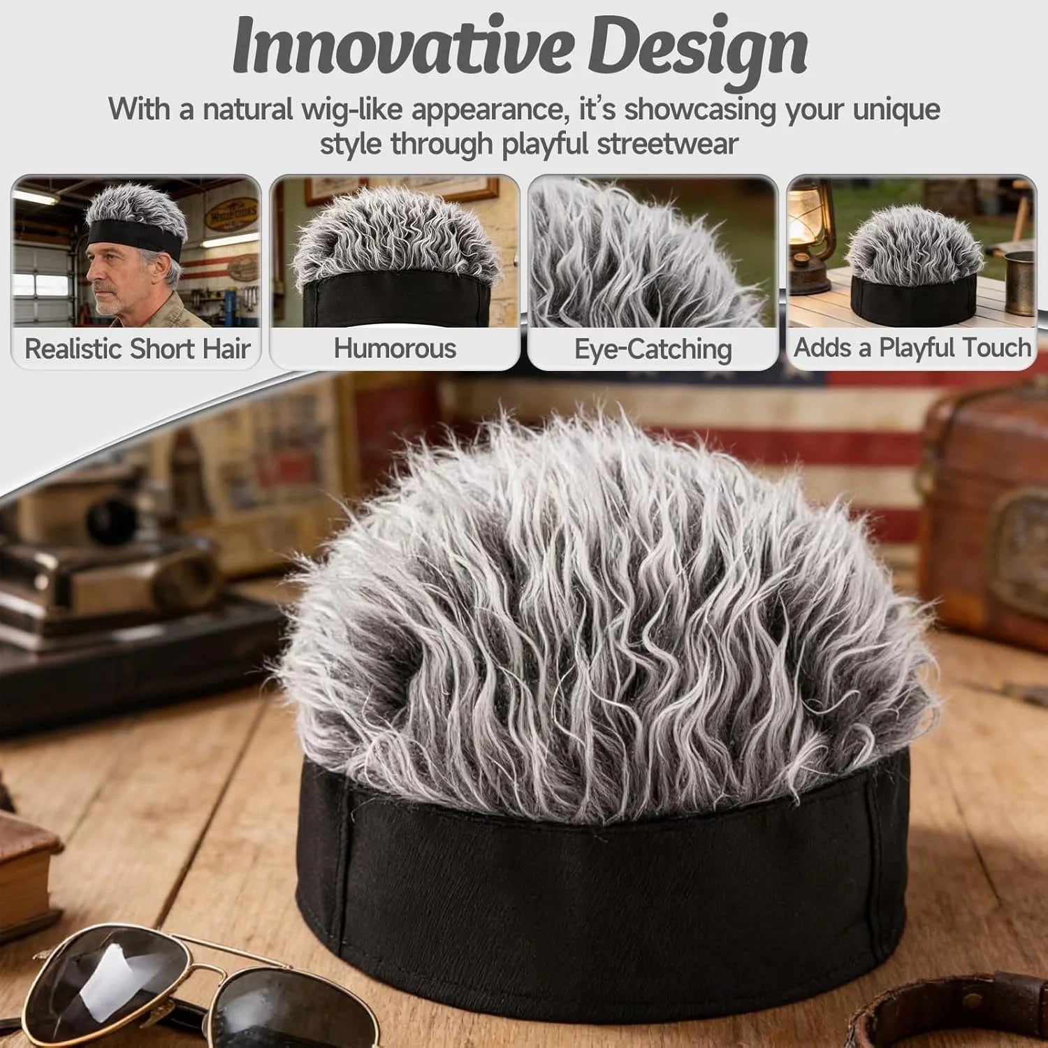 Grey Spiky Wig Beanie