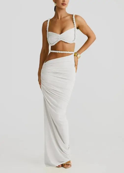 Skirt Set for Women's Fashion Spring Summer Latest Clothin Sexy Solid Color Backless Small Tank Top Hip Hugging Skirt Set