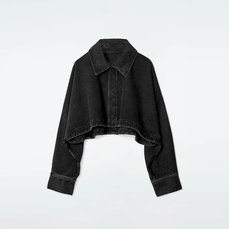 Women Denim Short Tops Pants 2 Piece Sets Lapel Baggy Long Sleeves Coats Straight Wide Leg Loose Jeans Suits 2025 Summer Outfits