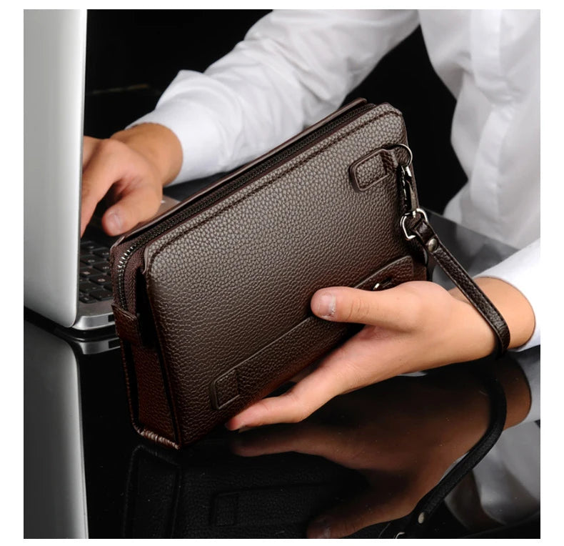 Luxury Brand Men's Wallet Leather Long Wallet  PU Leather Wallet Men Double Zipper Coin Pocket Purse Business Clutch Phone Bag