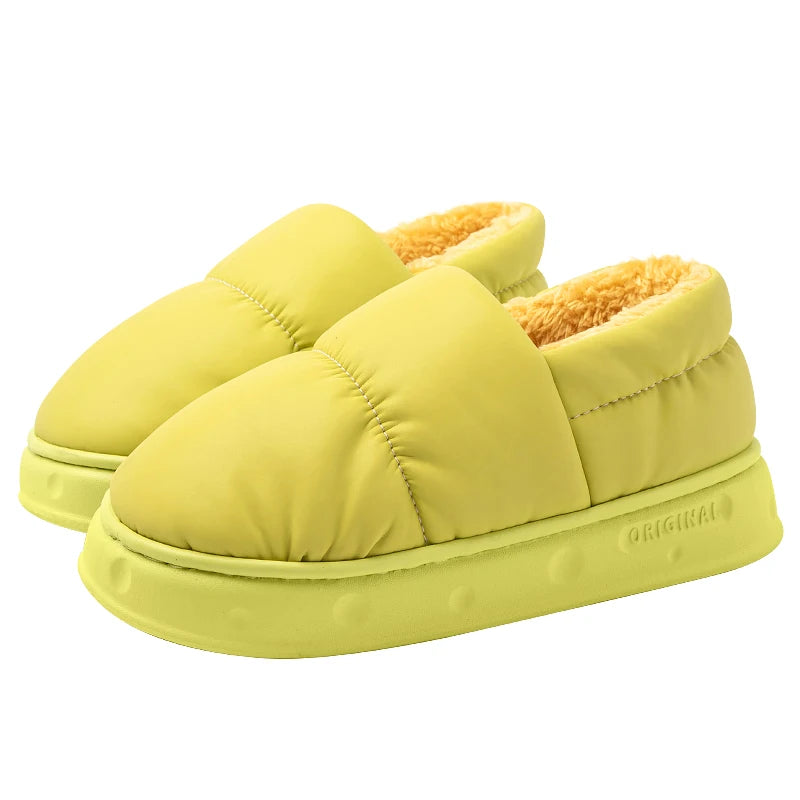 Queeyhome Men Winter Cotton Slippers Waterproof Anti Slip Thick Bottom Shoes Couple Home Plush Cotton Slippers Women Snow boots