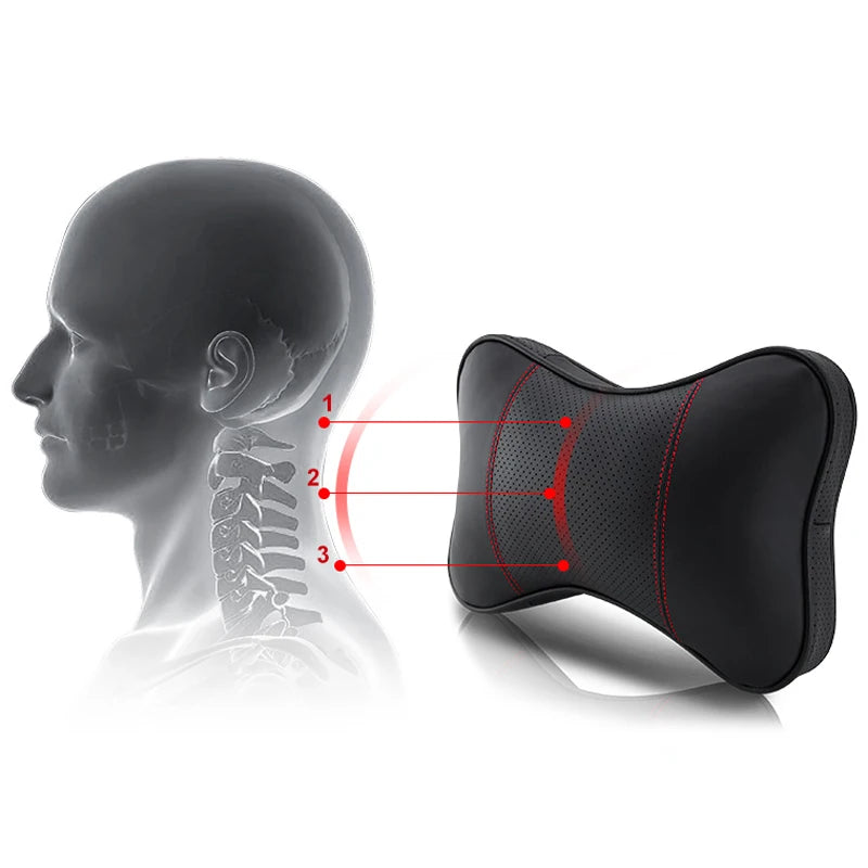 2PCS Top Quality Cowhide Car Neck Pillows Headrest Neck Pillow Support Auto Universal Seat Soft Breathable Interior Decoration