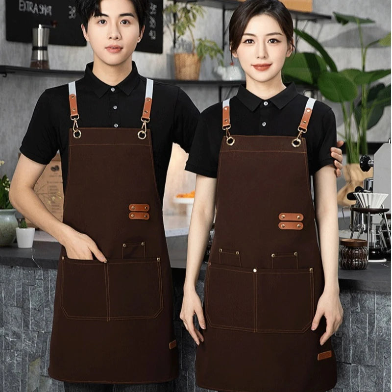 Tablier de cuisine en toile à double épaule imperméable et résistant à l'huile