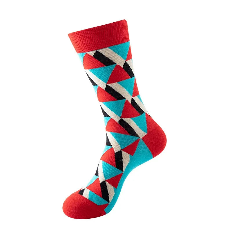 49 Patterns Fashion Business Men 100% Cotton Happy Lattice Socks Unisex Boys Combed Hip Hop Street Skateboard Funny High Sox Set