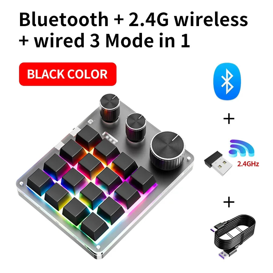 16 Keys 3 Knobs Mechanical Gaming Keyboard USB Wired Bluetooth-Support/ 2.4G Programming Macro Keyboard Custom Hot-swap Keypad