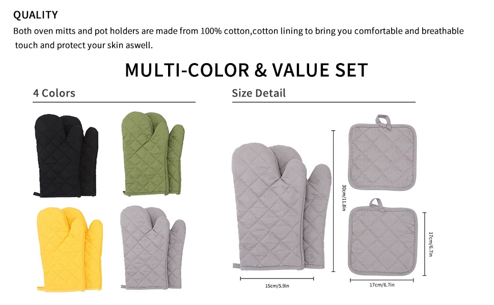 Ensemble de quatre gants de cuisine isolés et résistants à la chaleur, gants de four à micro-ondes, gants de cuisine isolés, ustensiles de cuisson