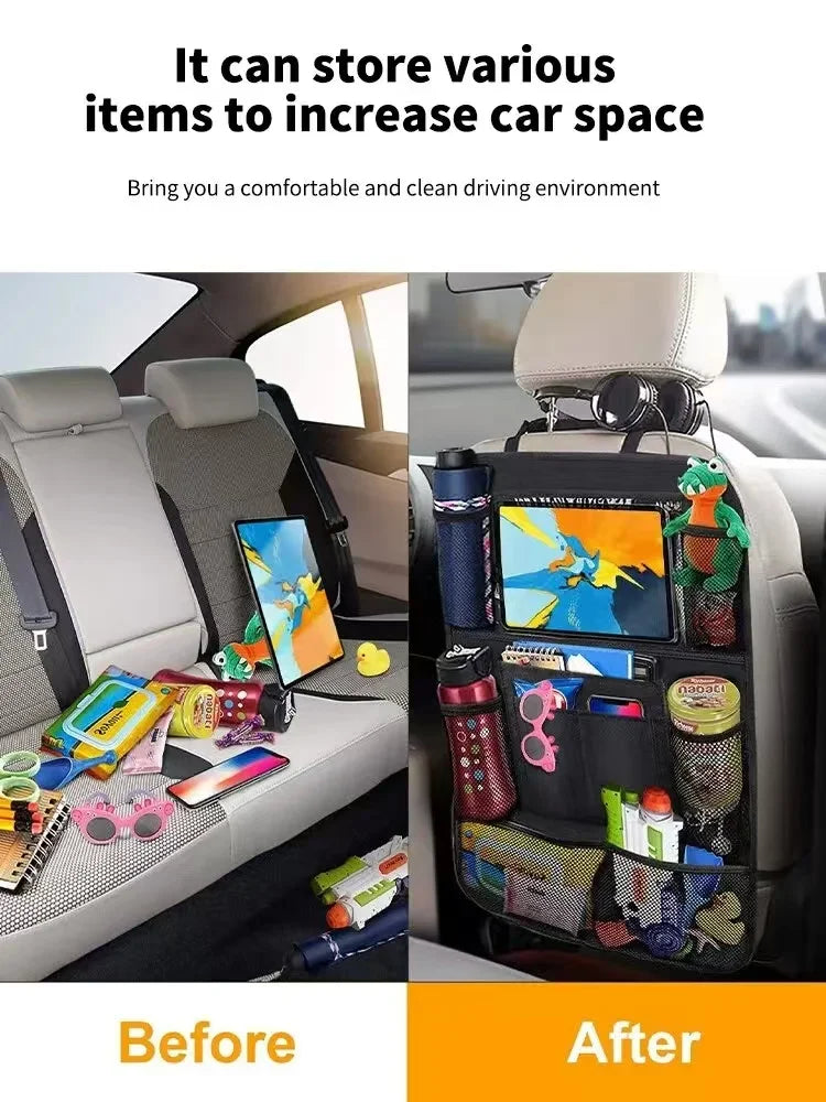 Organizador de almacenamiento para asientos de automóvil, multifuncional, tela Oxford, bolsa de almacenamiento multiusos para el respaldo del coche con soporte para tablet con pantalla táctil