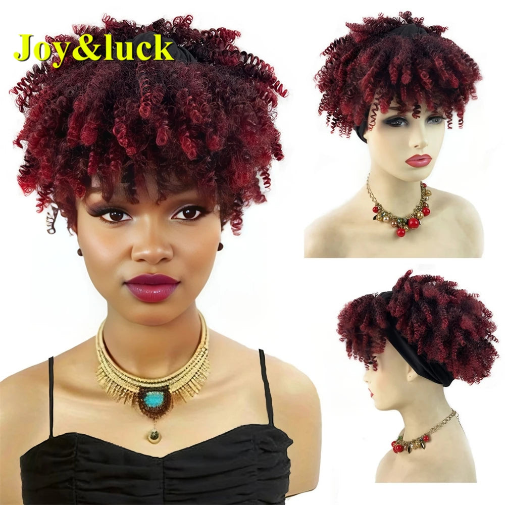 Burgundy Afro Curly Headband Wig