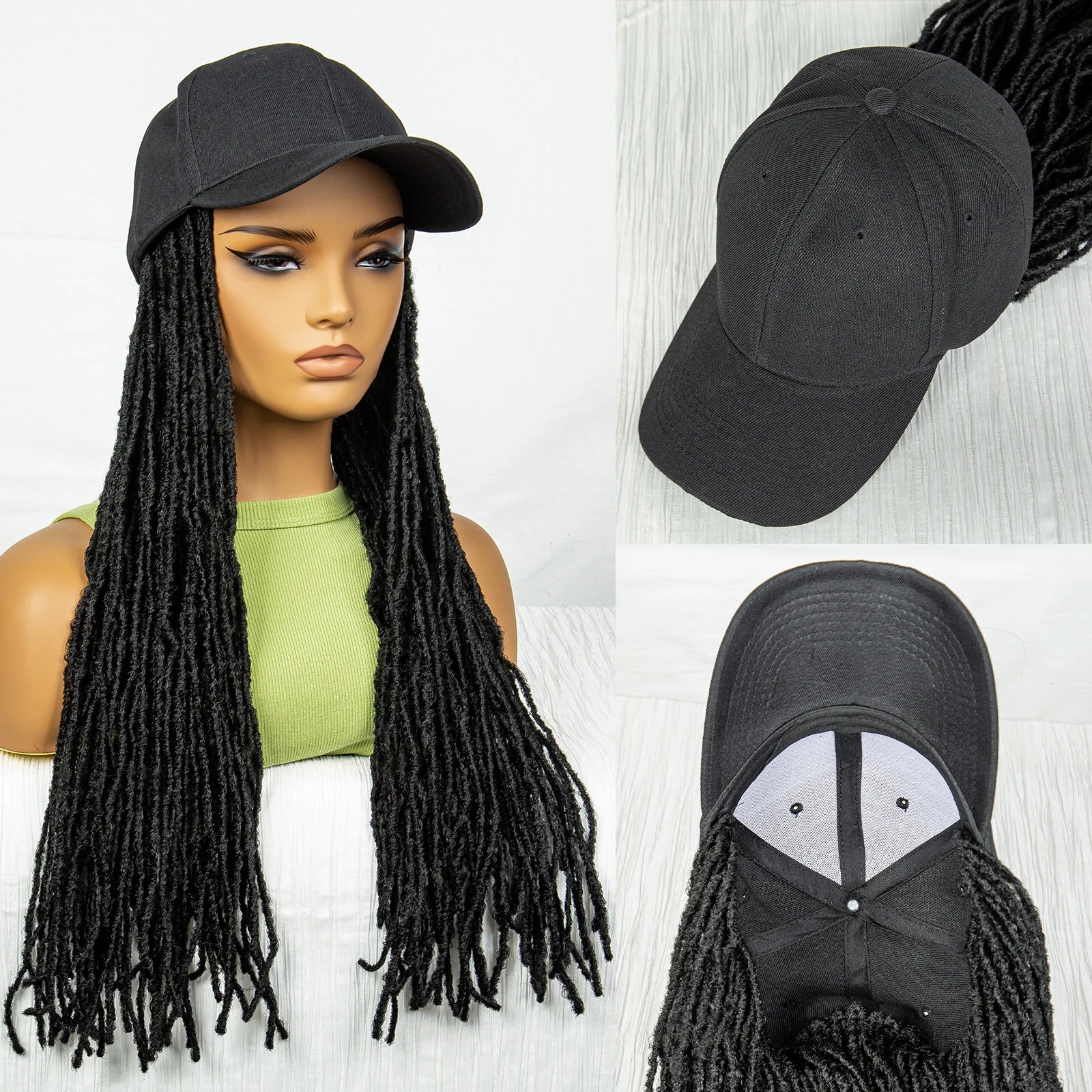 Hat Wig Baseball Cap with Hair Extensions Adjustable Hat Yellow Highlight Dreadlocks Braided Wig with 22 In Goddess Locs Crochet