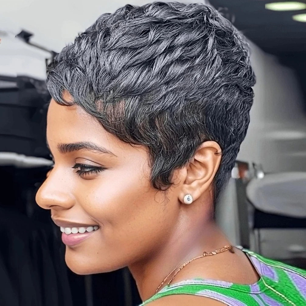 Pixie Cut Curly Wave Wig Human Hair Wig for Women Full Machine Made Wig for Daily Wear and Party 150% Density Valentine's Day