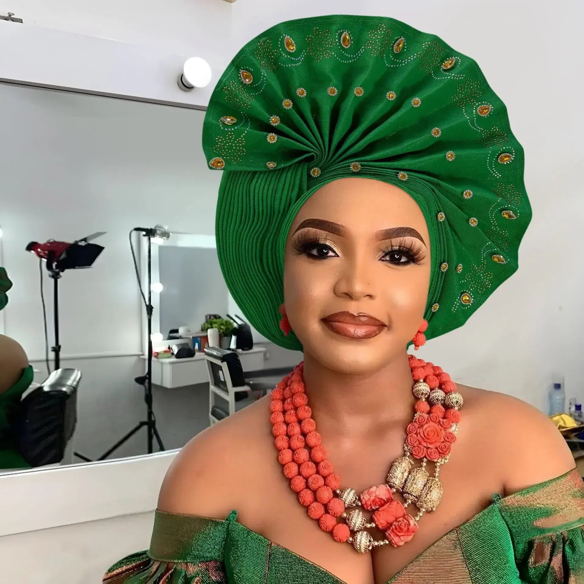 Gele Headtie Already Made African Head Wraps for Women Turban Femme Gelee Nigerian Aso Oke Bonnet Femme Diamonds Headtie 2025