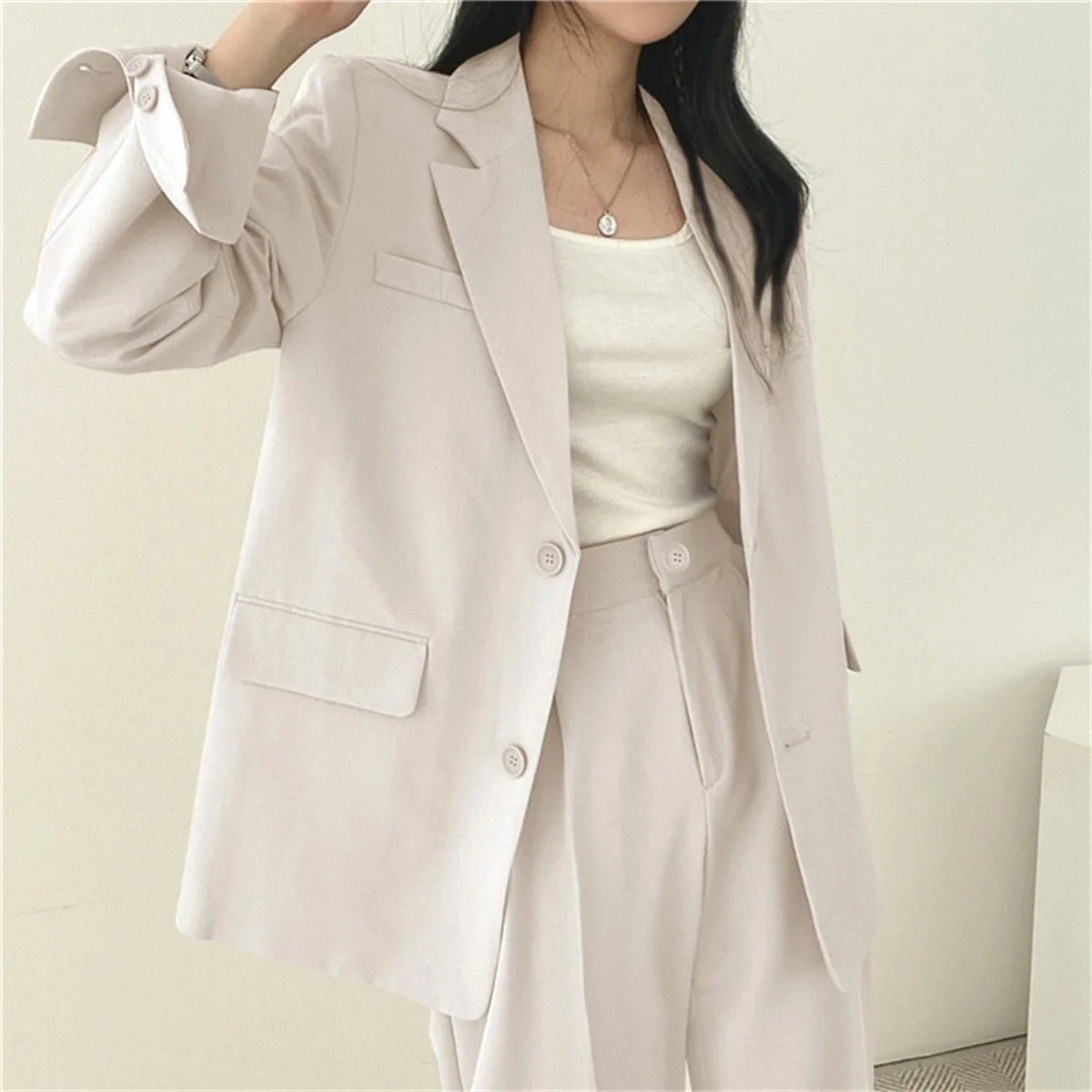 Conjunto Elegante de Blazer y Pantalones de Pierna Ancha para Mujer