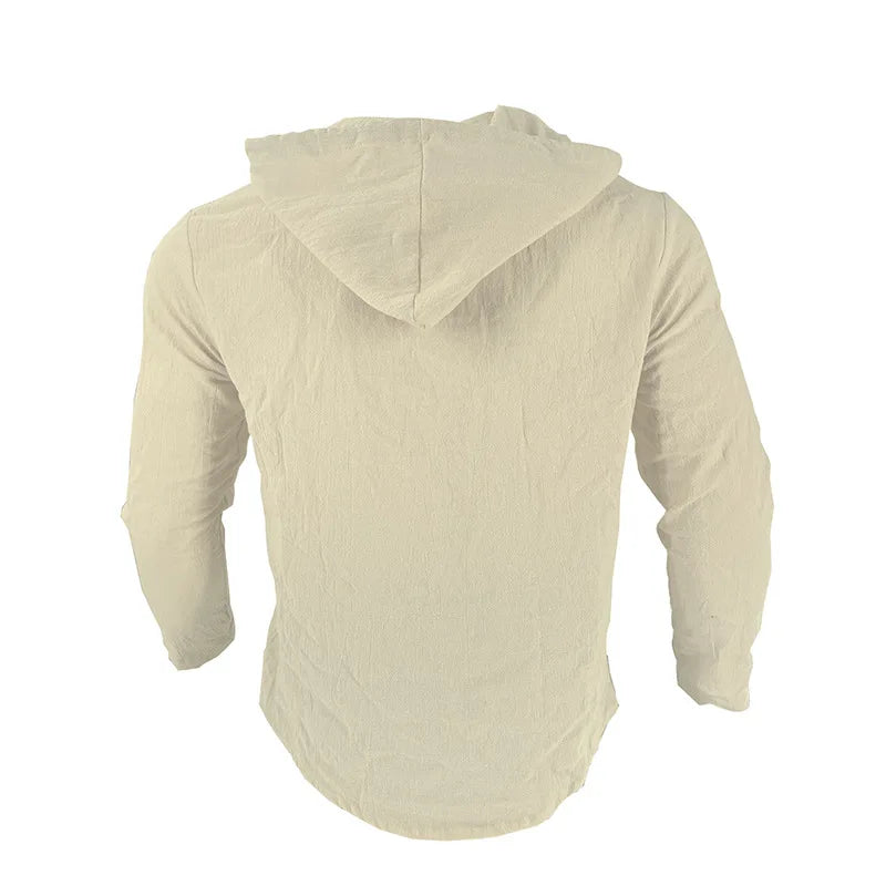 Camisas casuales de playa para hombre, de algodón y lino, con capucha, de manga larga, para hombre, holgada, de color liso, con botones, cárdigan, ropa de calle.
