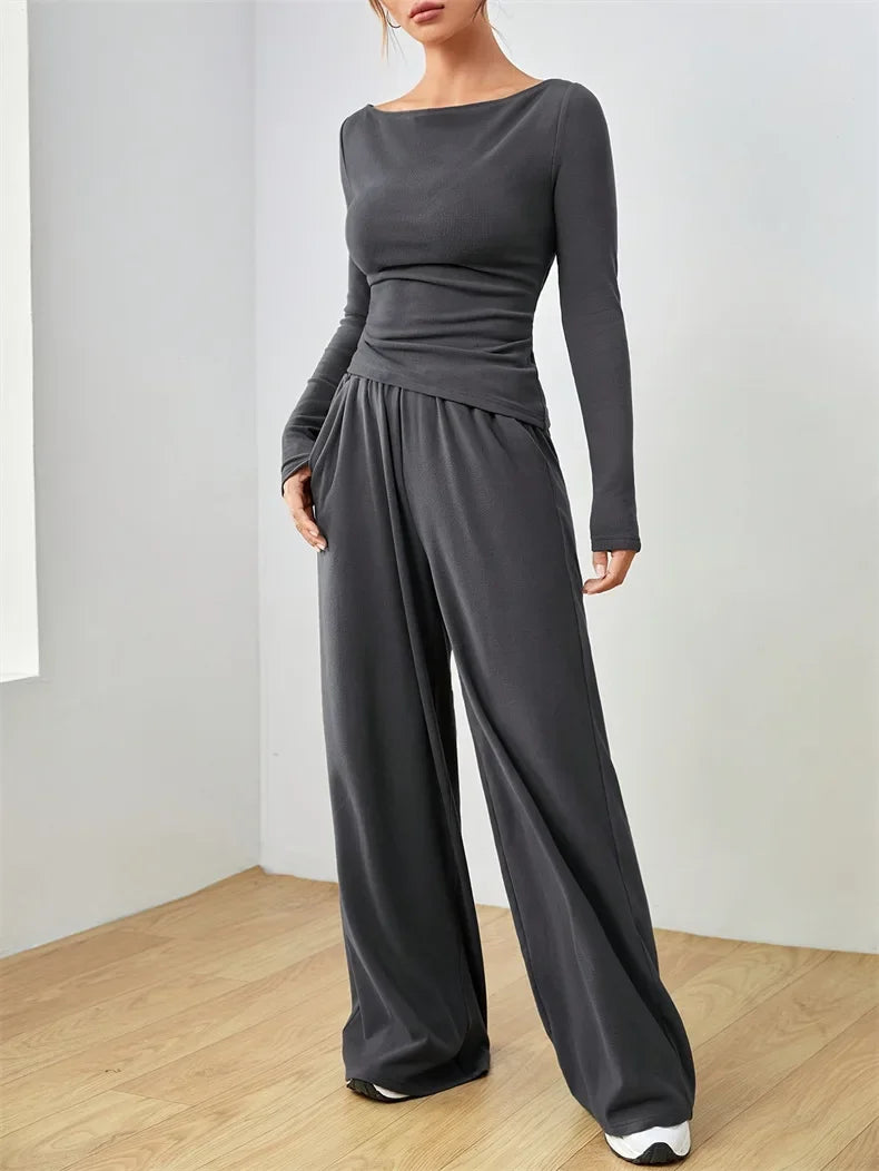 Women's Two-Piece Wide-Leg Pants Set Soft And Waxy Style Suit Fashionable Irregularities Women's Clothing Sales Yoga Sports Set