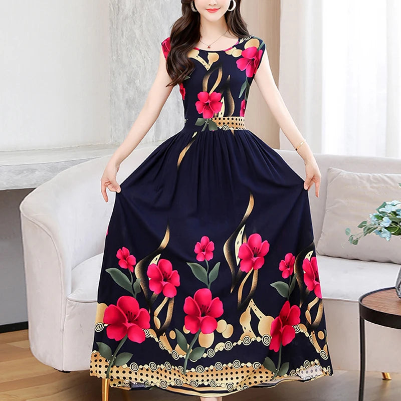 New Fashion  Summer Print Women Short Sleeve Cotton Plus Size Women Clothing Dress Ladies Large Size Vestidos dresses