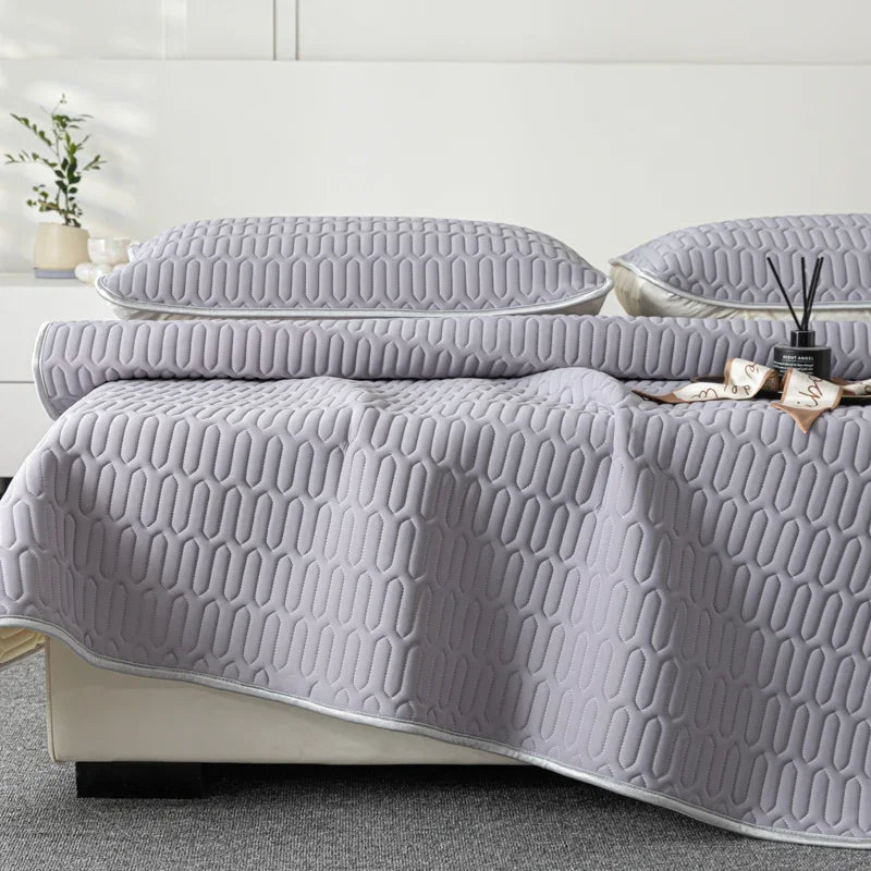 Cooling Bed Sheet Set with Pillowcases Ice Silk & Latex Quilted Breathable Cover Solid Summer Bedding Comfort & Heat Resistance