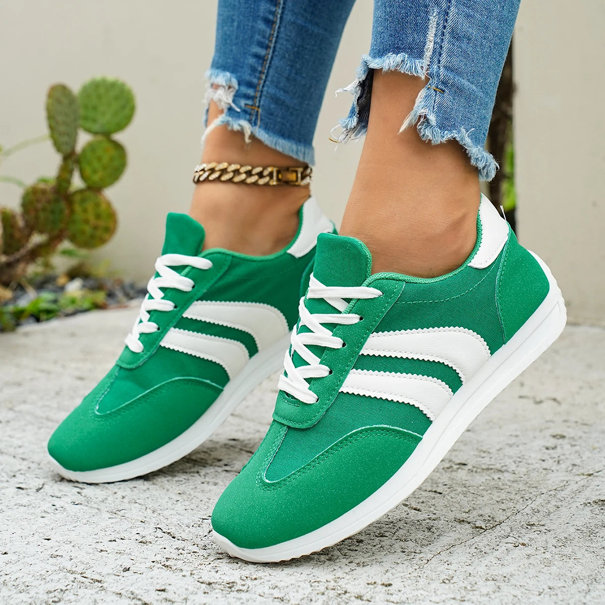 Women's Lightweight and Breathable Casual Sports Shoes - featuring a white and orange stripe design, with a synthetic material