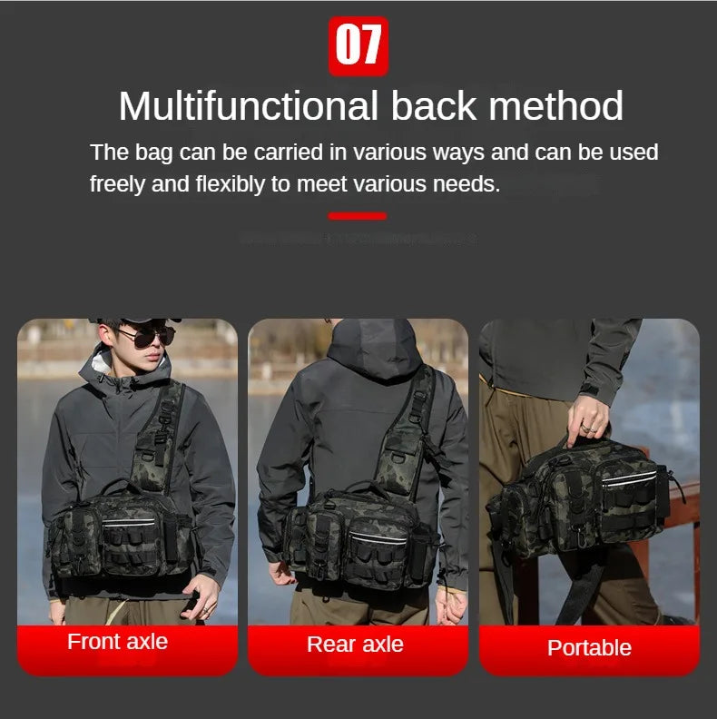 Fishing Tackle Backpack Lure Box Gear Storage Bag Fanny Pack for Men Fly Fishing Backpack with Rod Holder Sling Shoulder Bag