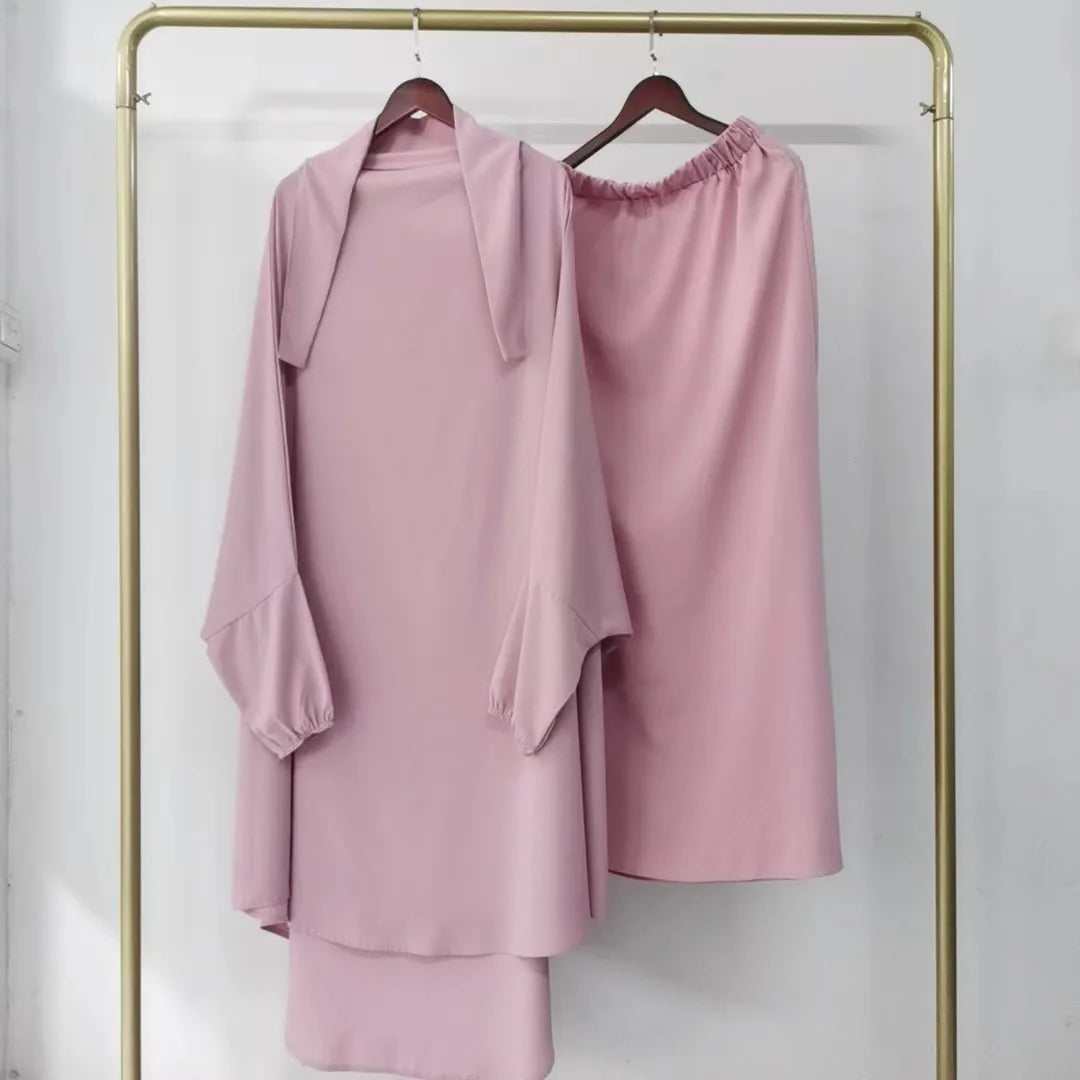 Skirt 2 Piece Sets Eid Muslim Women  Modest Outfits Tops Hooded Long Skirts Ensemble Ramadan Morocco Dubai Islam Suit