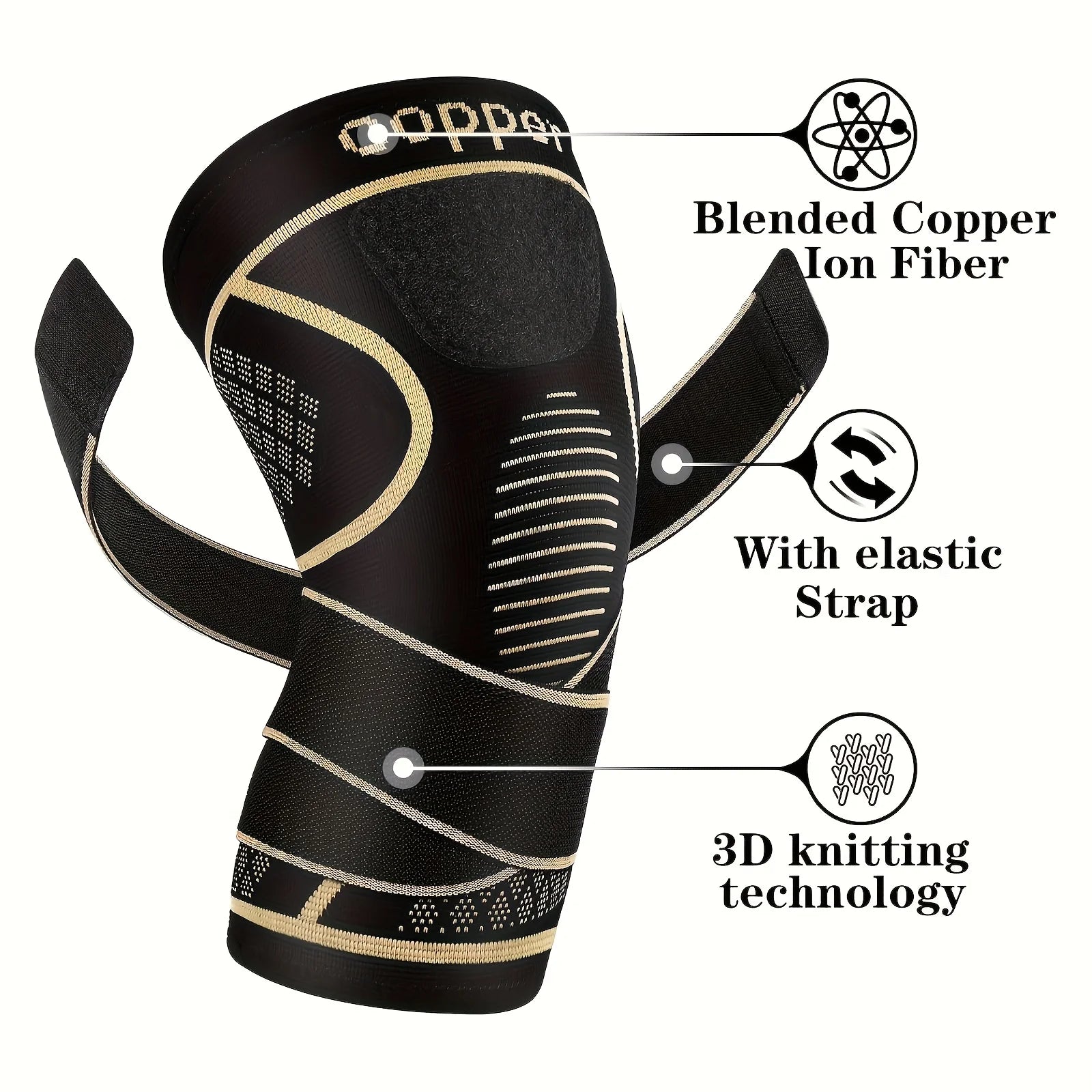 Rodilleras de compresión de cobre con dos correas para deportes, para hombres y mujeres, para correr, escalar montañas, fitness y baloncesto