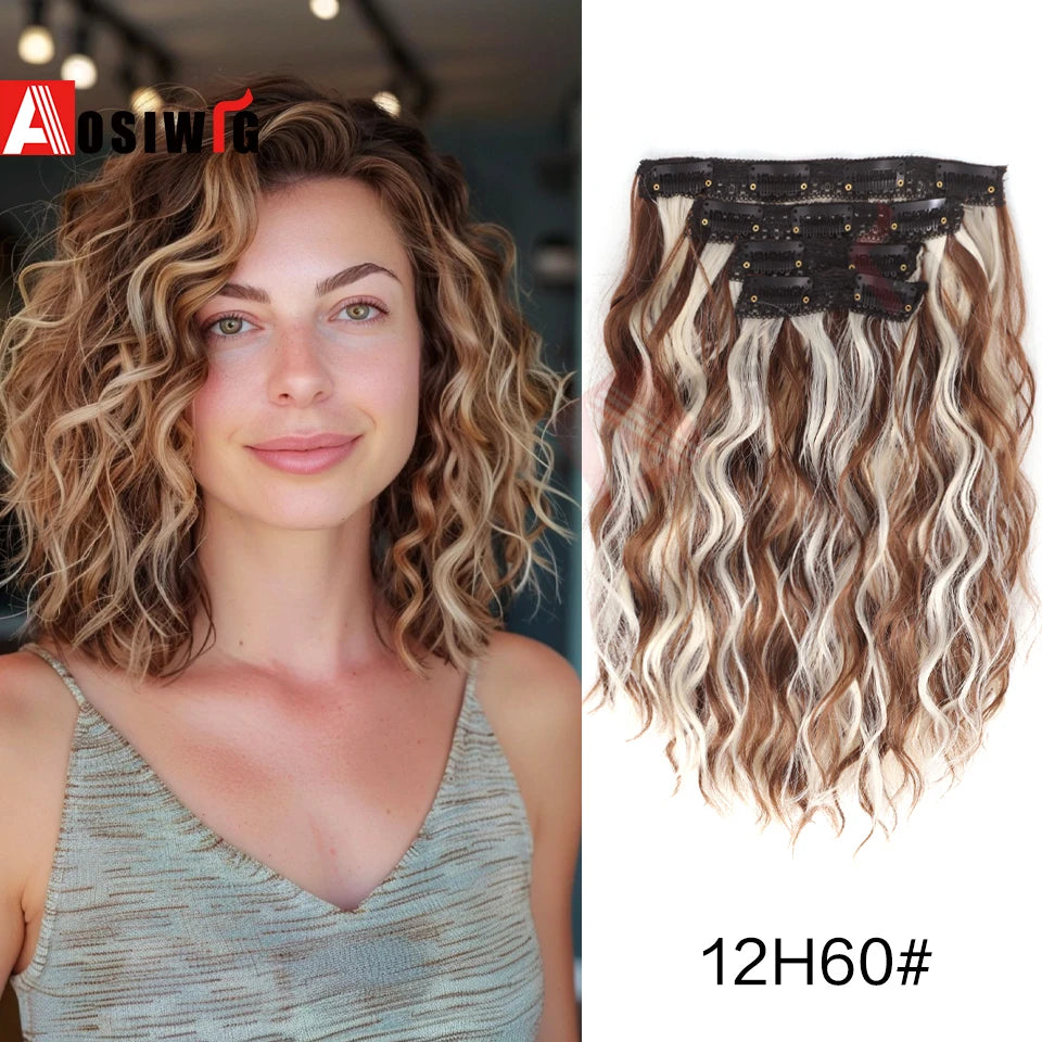 4/pc Clip In Hair Extensions 12 Inch Long Water Wave Hair ExtensionSynthetic Hair Extensions Hairpieces For Women Daily wear