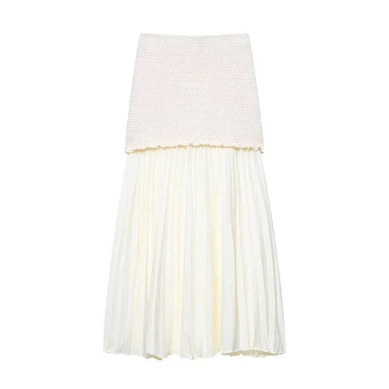 MUJER Pink Knit Skirt Set 2 Piece Woman Pleated Long Skirts for Women off Shoulder Ruffle Top Women's Skirts Set Summer Outfit