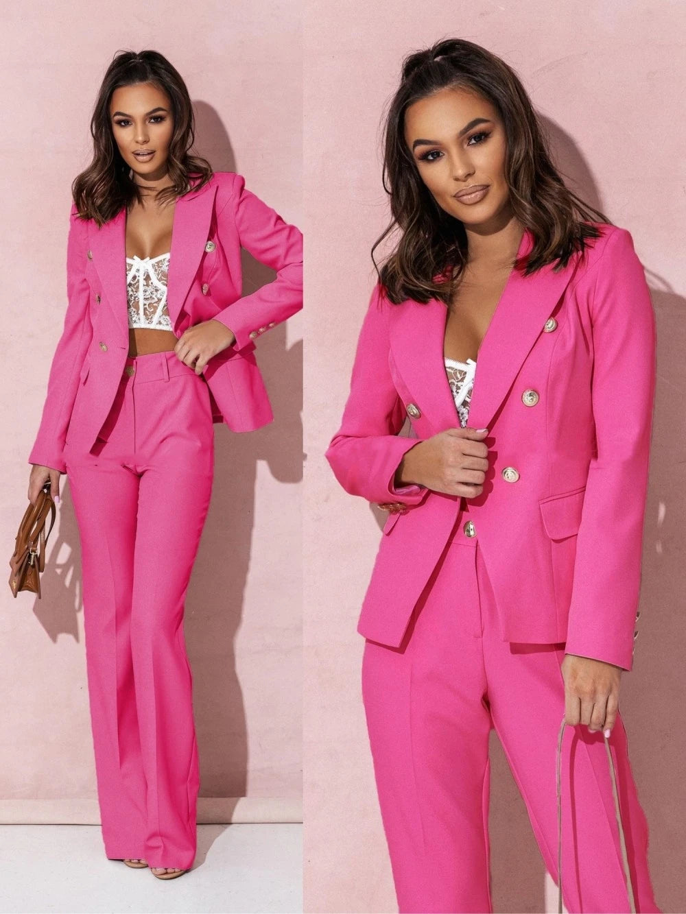 Hot sale 2 Piece Pant Suits for Women Cropped Blazer Jackets and High Waisted Straight Leg Pants Sets Business Casual Outfits