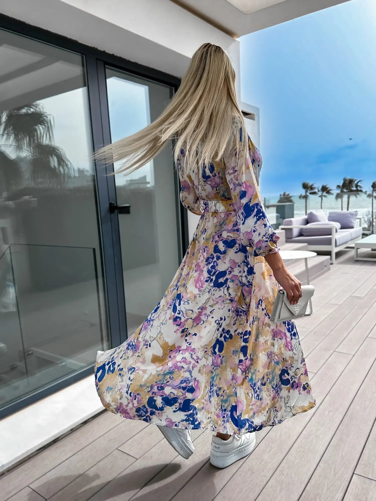 Women's Clothing New Sexy Fashion Casual Commuting Beach Vacation Style Versatile Street Style V-neck Print with Belt Dress