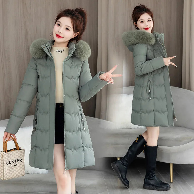 Parkas con Capucha Abrigos Mujer Chaquetas de Largo Medio Liso Cremallera Bolsillo Cintura Ajustada Cordón Manga Larga Gruesa Informal Invierno 2025