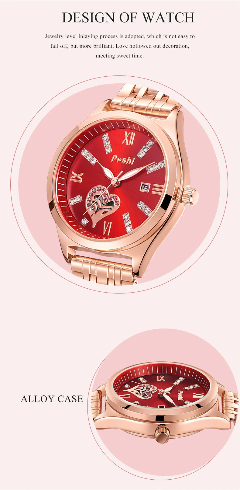 POSHI Women Watches Fashion Stainless Steel Date Ladies Wristwatch Waterproof Quarzt Watch Girlfriend Gift Relogio Feminino