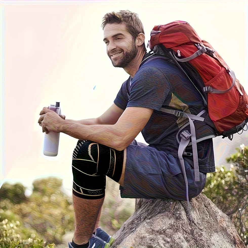 Rodilleras de compresión de cobre con dos correas para deportes, para hombres y mujeres, para correr, escalar montañas, fitness y baloncesto
