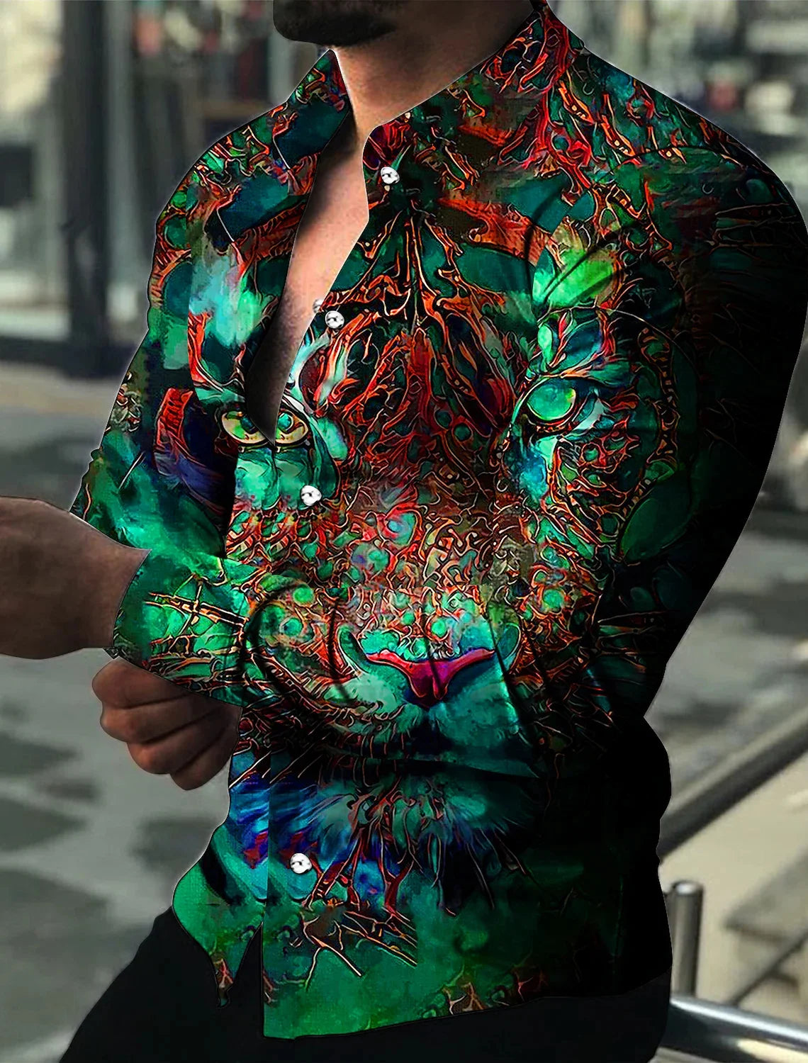 New men's fashion social luxury ball long-sleeved lapel single-breasted white shirt casual printing men's designer clothing top