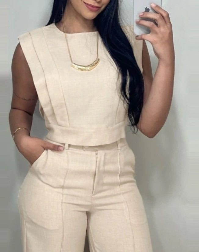 Womens Two Piece Sets Outfit Autumn Winter Spring New Fashion Casual Solid Color Loose Fitting Short Top and Pants Set