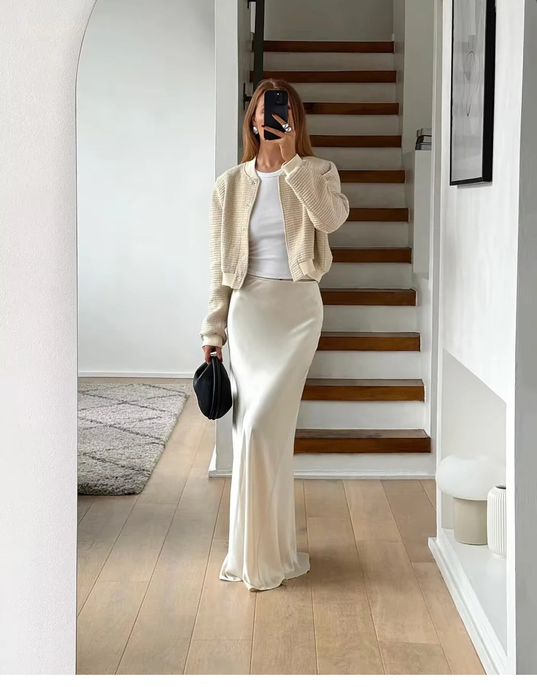 Elegant Satin Midi Slip Skirt with Side Zipper – Smooth & Flowing Fit for Versatile Styling