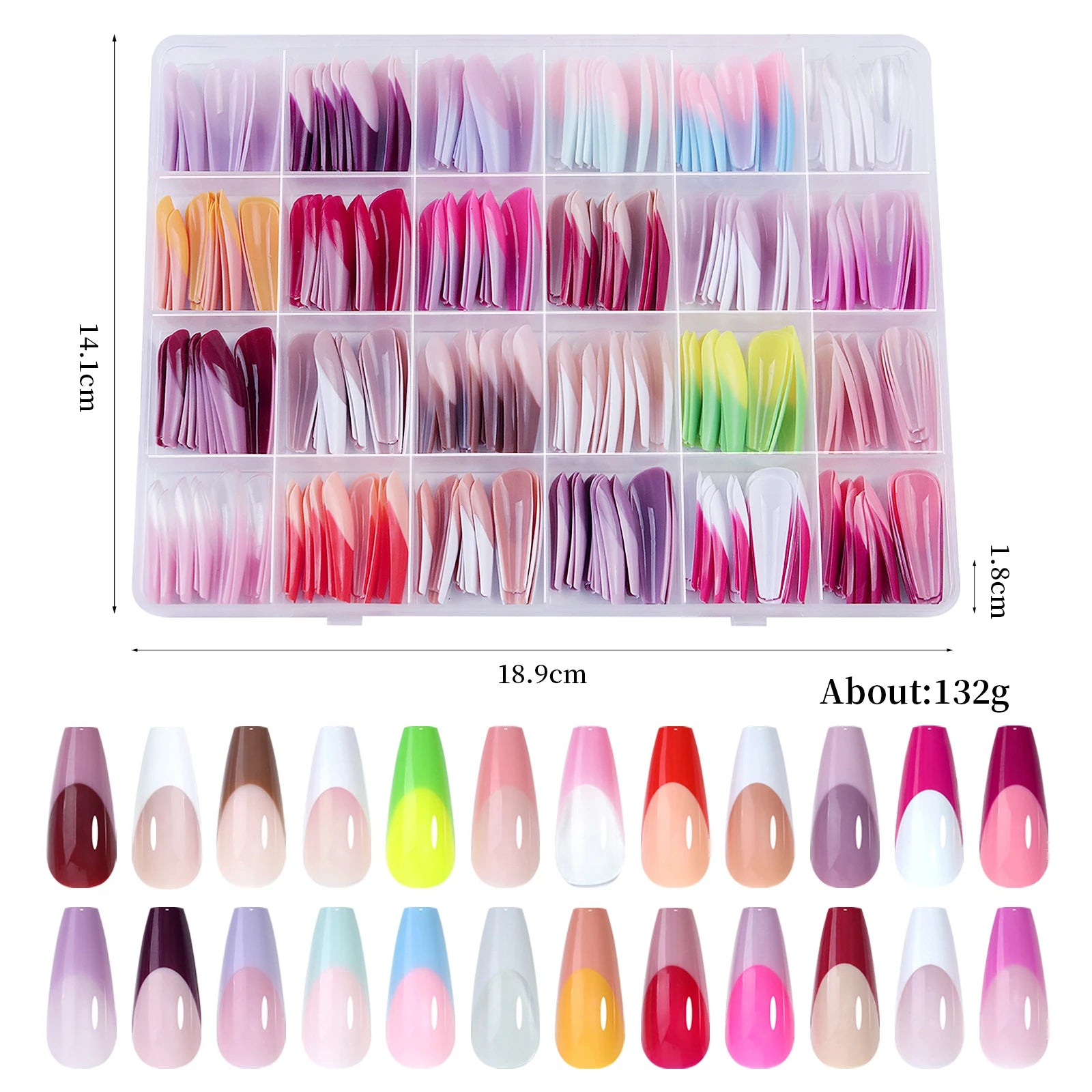 24 grid colorful French ballet false nails press on nails full cover acrylic reusable suitable for DIY kawaii false nail art set
